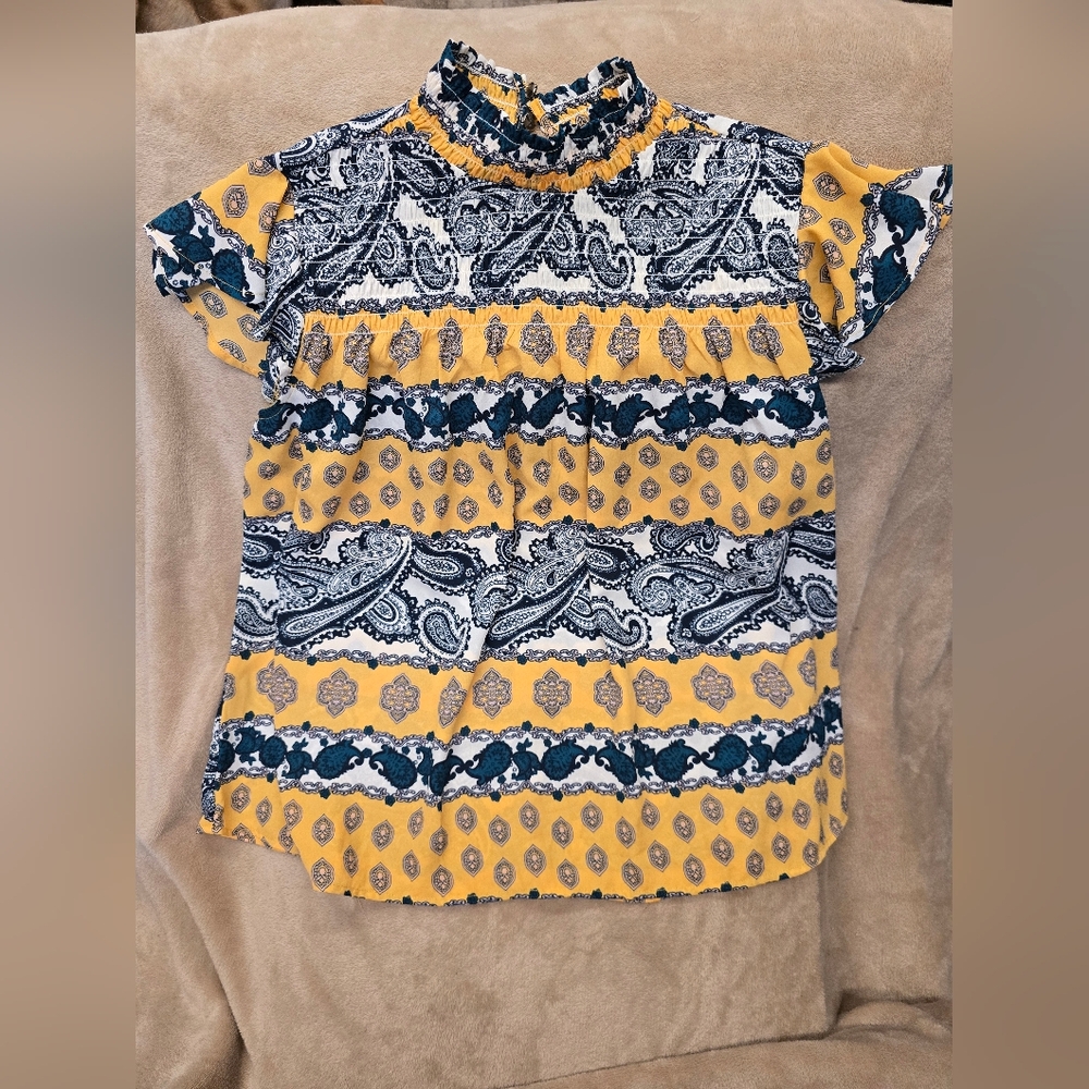 Charmed By EVE, Vibrant Paisley Blouse with Ruffle Details